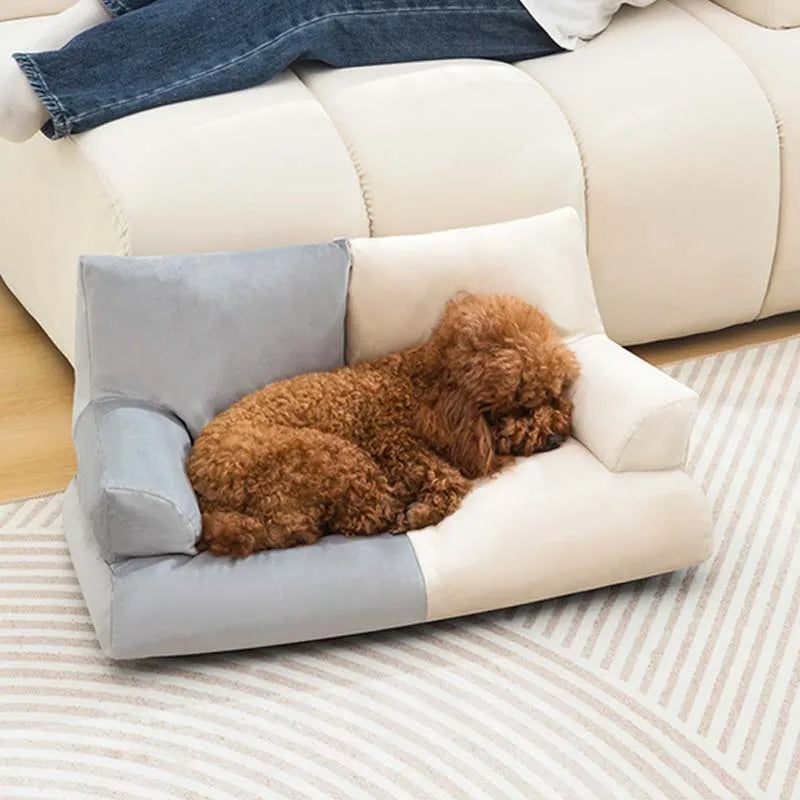 Elegante divano letto in peluche a due colori per cani e gatti