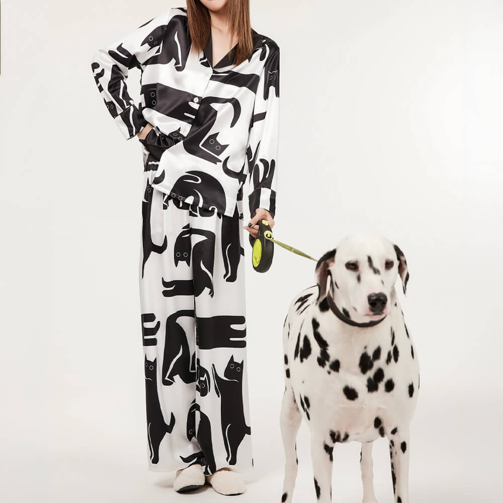 Stylish Patterned Skin-Friendly Cozy Pet Hair Resistant Women's Nightdress Pajama Set