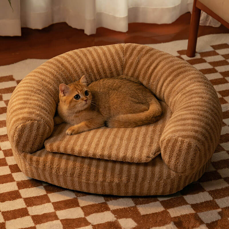 Elegante divano letto rimovibile per cani e gatti in peluche a righe