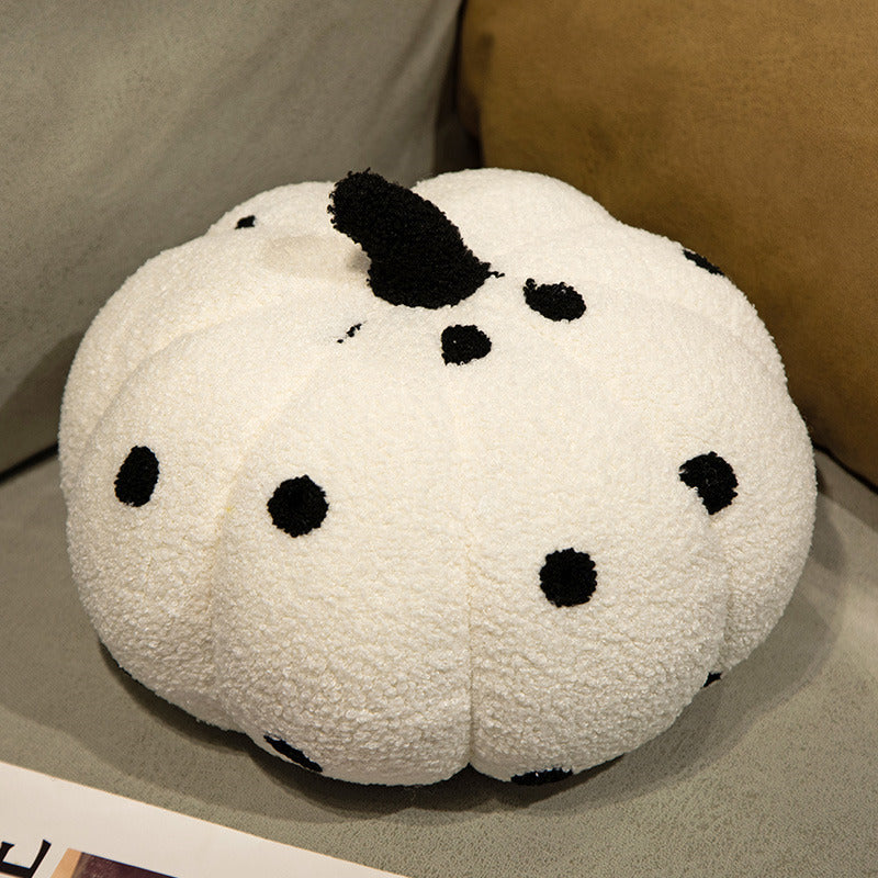 Almohada de sofá con diseño de calabaza y forro polar de peluche