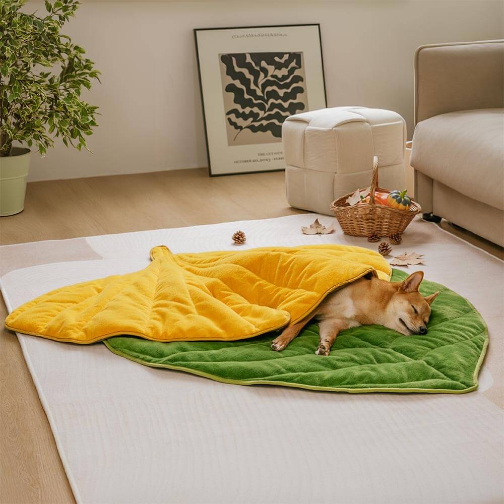 Tapis pour chien lavable en forme de feuille en peluche - Le collecteur de feuilles