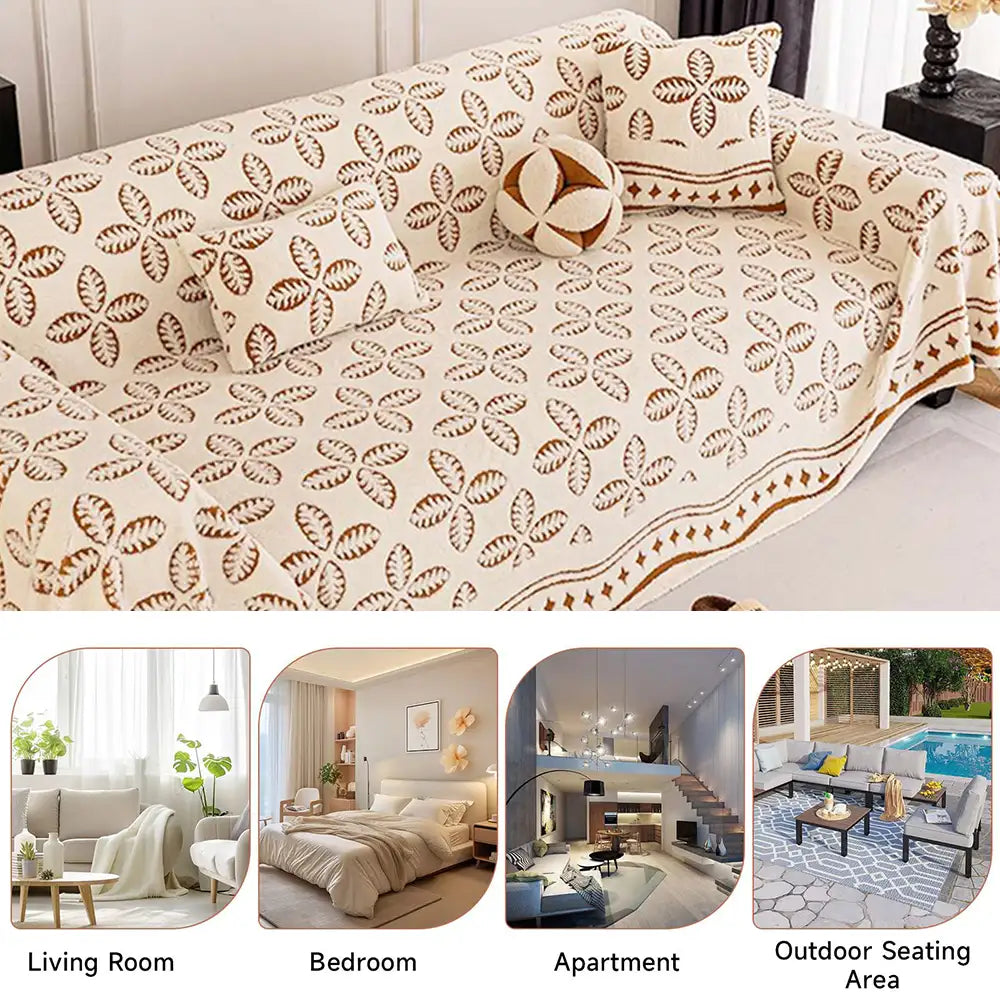 Coperta Multiuso in Velluto Jacquard spesso con motivo a foglia per decorare il divano