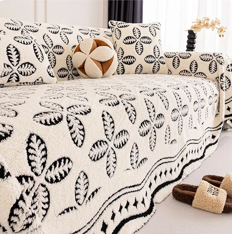 Coperta Multiuso in Velluto Jacquard spesso con motivo a foglia per decorare il divano