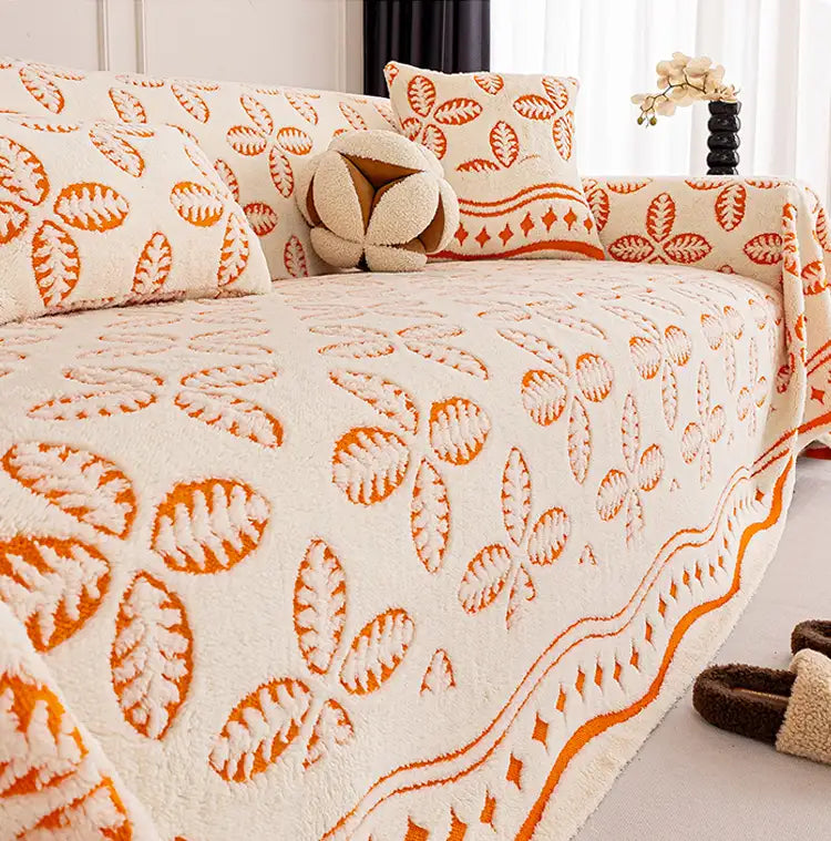 Coperta Multiuso in Velluto Jacquard spesso con motivo a foglia per decorare il divano