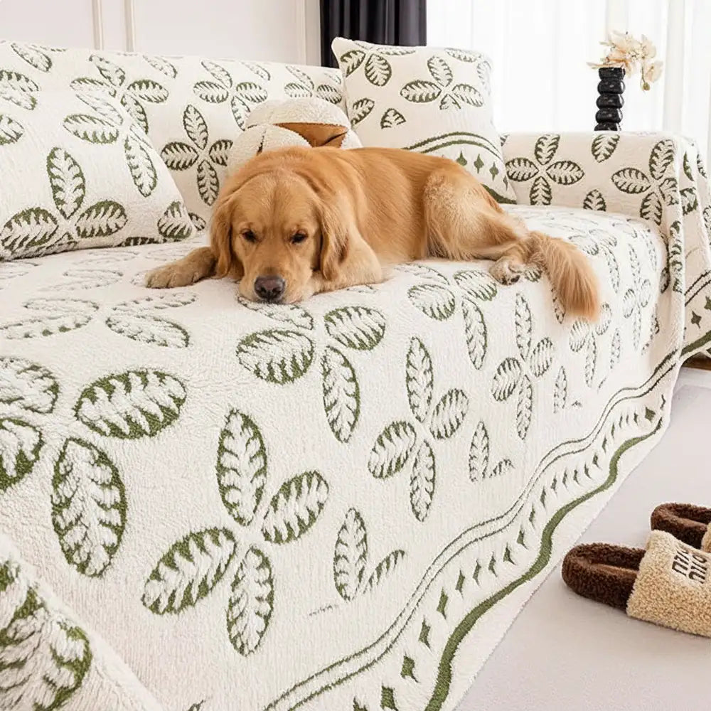Coperta Multiuso in Velluto Jacquard spesso con motivo a foglia per decorare il divano