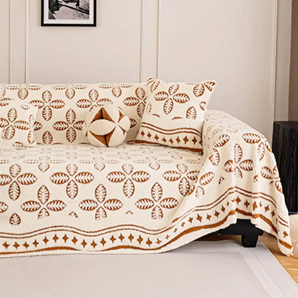 Coperta Multiuso in Velluto Jacquard spesso con motivo a foglia per decorare il divano