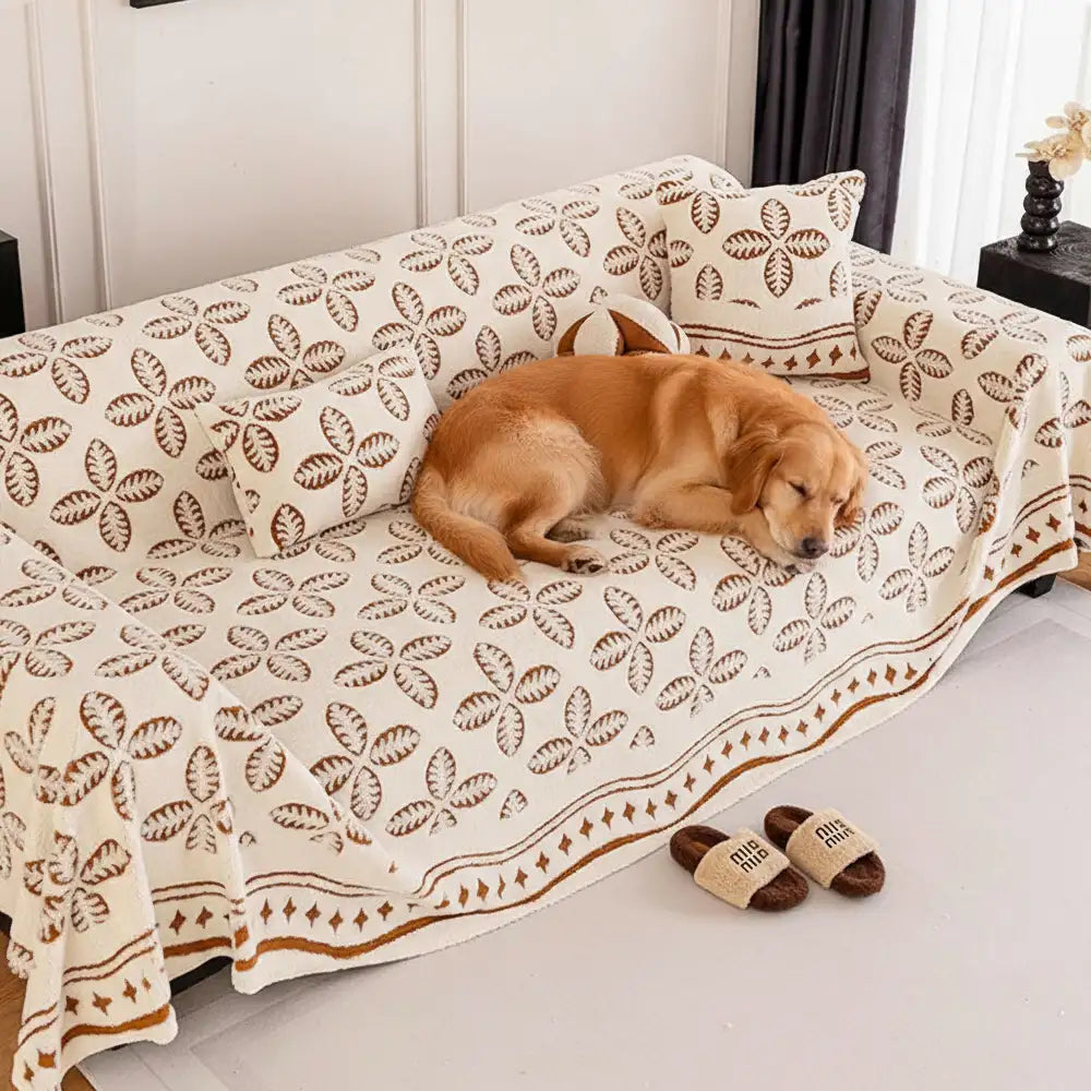 Coperta Multiuso in Velluto Jacquard spesso con motivo a foglia per decorare il divano