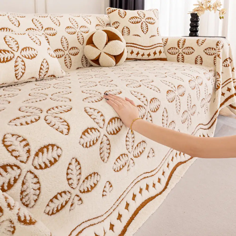 Coperta Multiuso in Velluto Jacquard spesso con motivo a foglia per decorare il divano
