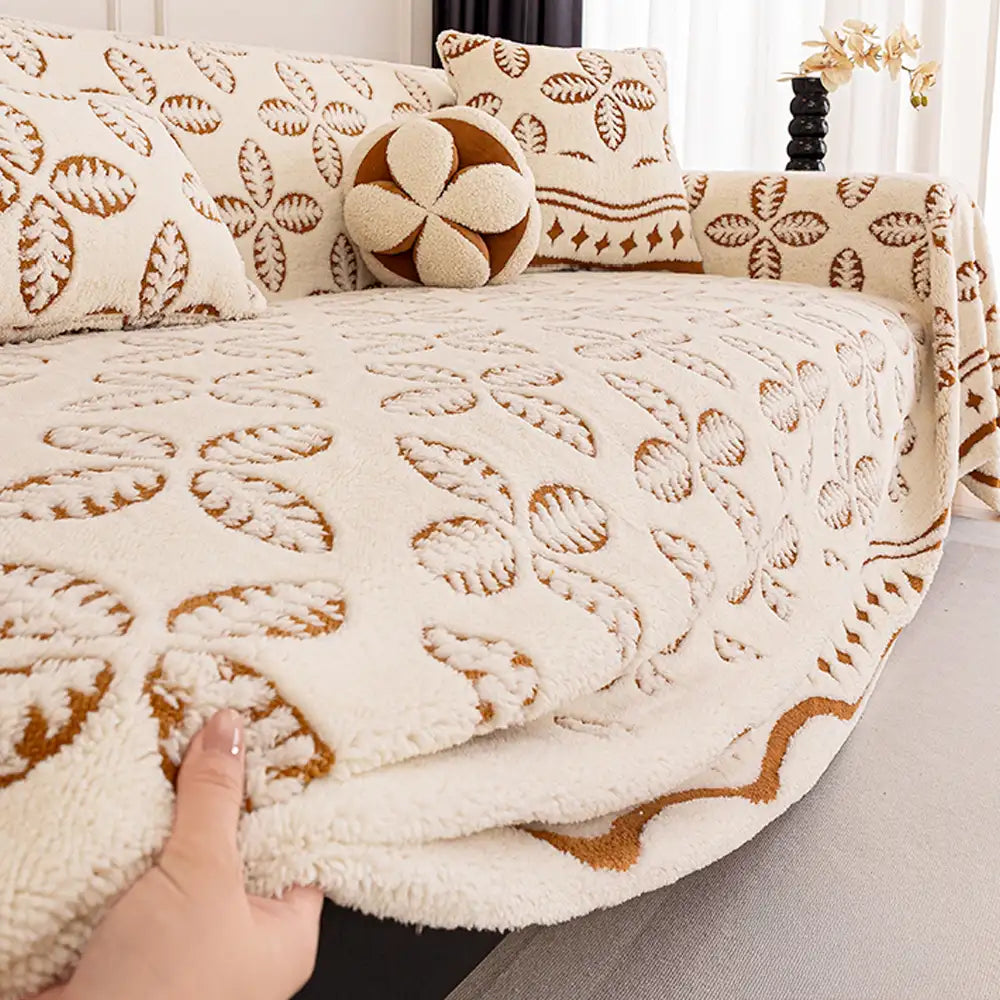 Coperta Multiuso in Velluto Jacquard spesso con motivo a foglia per decorare il divano