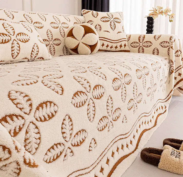 Coperta Multiuso in Velluto Jacquard spesso con motivo a foglia per decorare il divano