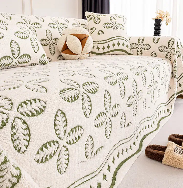 Coperta Multiuso in Velluto Jacquard spesso con motivo a foglia per decorare il divano