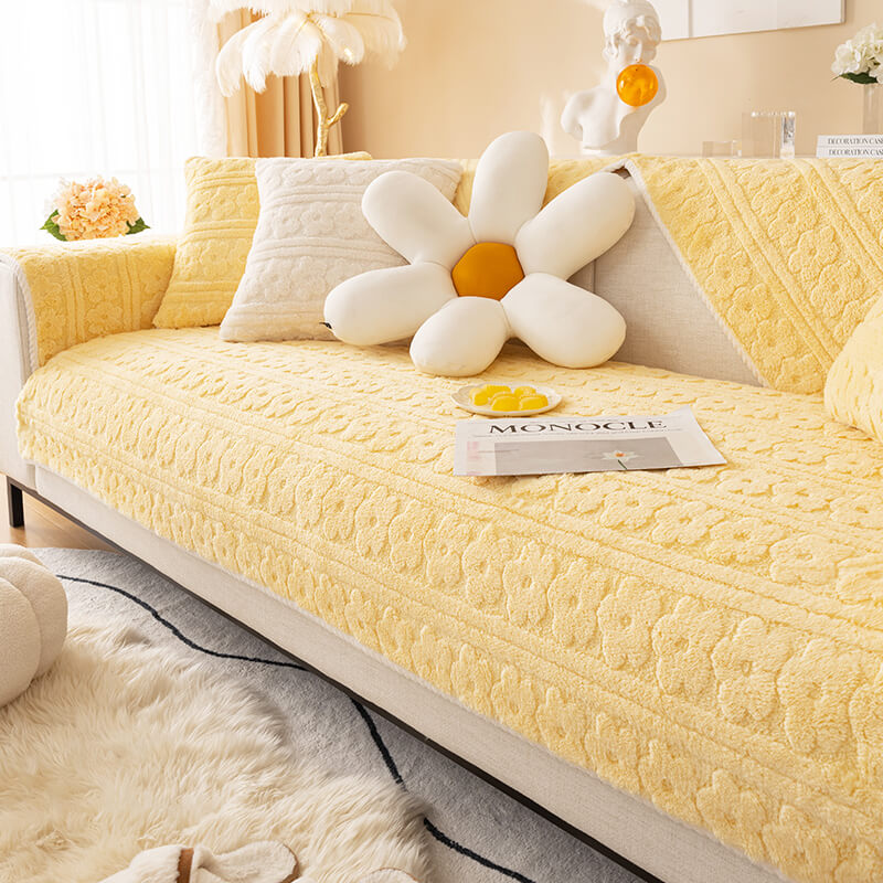Waschbarer Couchbezug aus weichem Baumwollfleece mit dreidimensionalem Blumenmuster