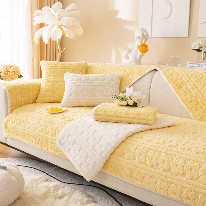 Waschbarer Couchbezug aus weichem Baumwollfleece mit dreidimensionalem Blumenmuster
