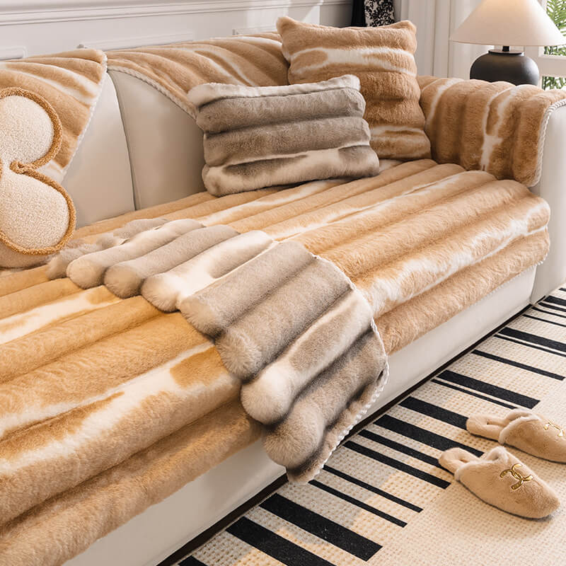 Copridivano in peluche a strisce colorate gradienti, bello e di tendenza