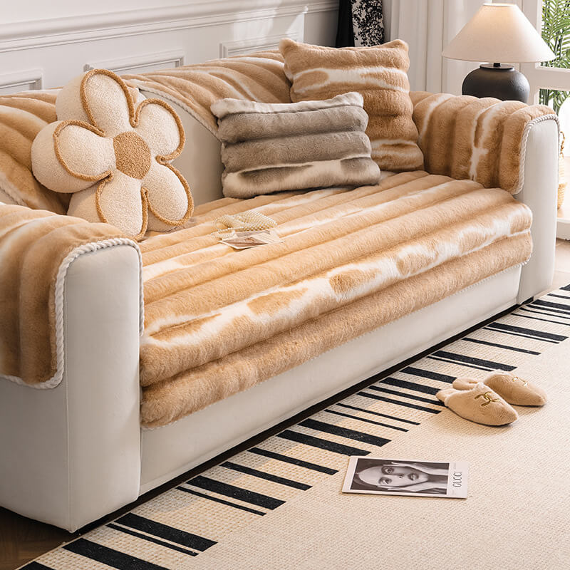 Copridivano in peluche a strisce colorate gradienti, bello e di tendenza