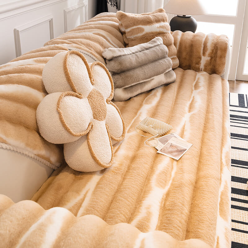 Copridivano in peluche a strisce colorate gradienti, bello e di tendenza