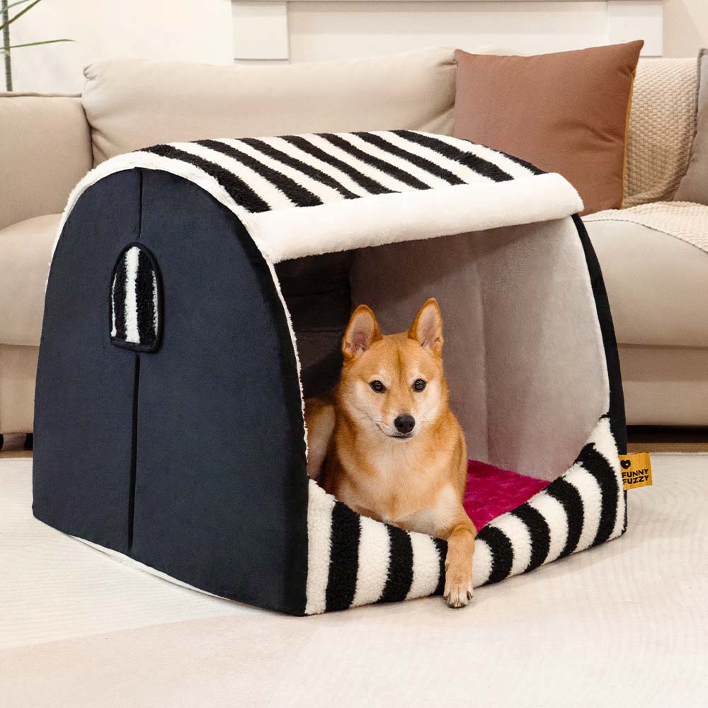 Letto per cani ortopedico a righe alla moda - Rifugio accogliente