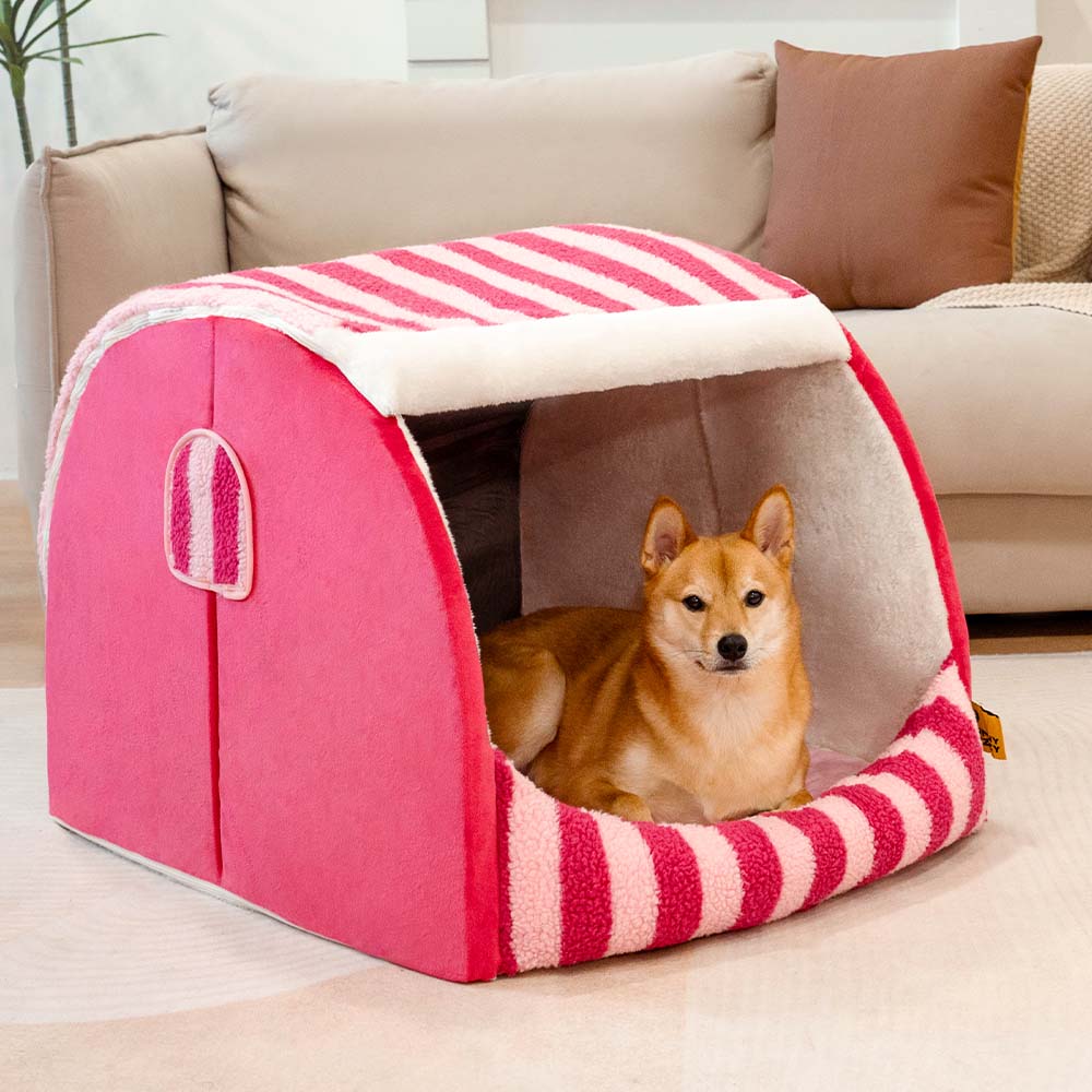 Letto per cani ortopedico a righe alla moda - Rifugio accogliente