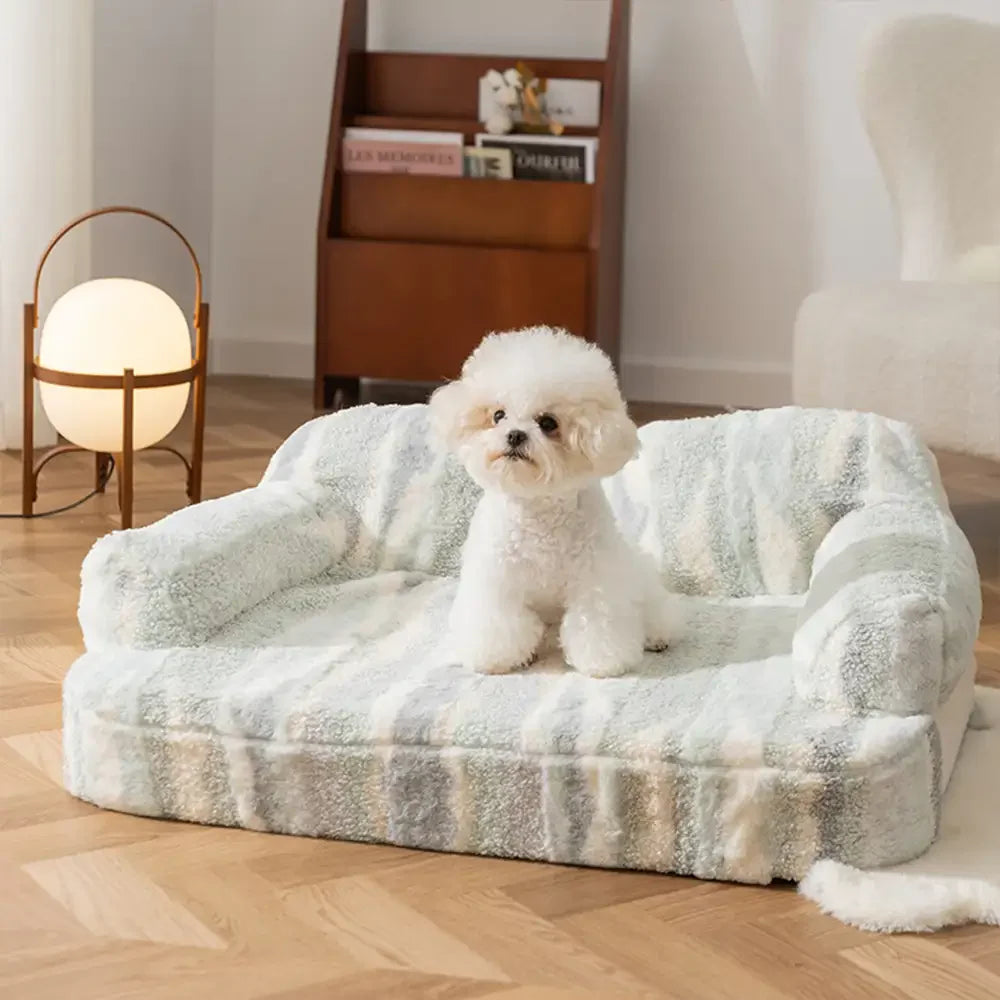 Letto per cani in pelliccia sintetica effetto lupo, morbido e con protezione per la schiena, tessuto tie-dye