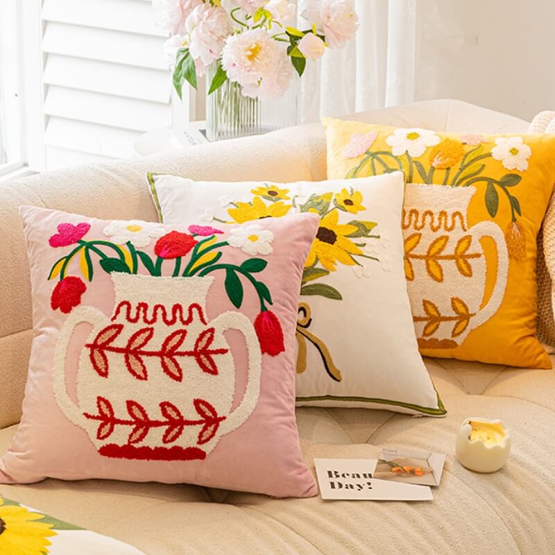 Bouquet di tulipani e girasoli Decorazione per la casa Cuscino per divano