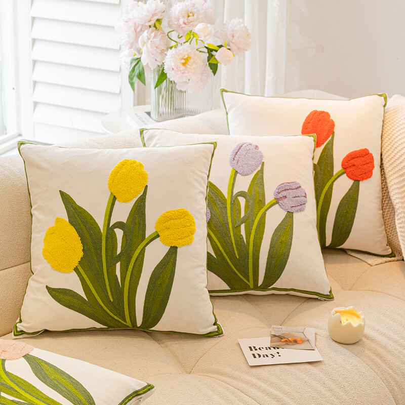 Bouquet di tulipani e girasoli Decorazione per la casa Cuscino per divano