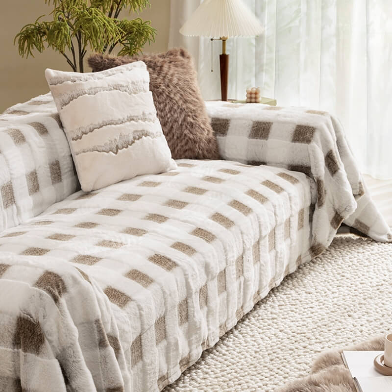 Ultra-Soft Plush Full-Cover Checkerboard Couch Cover