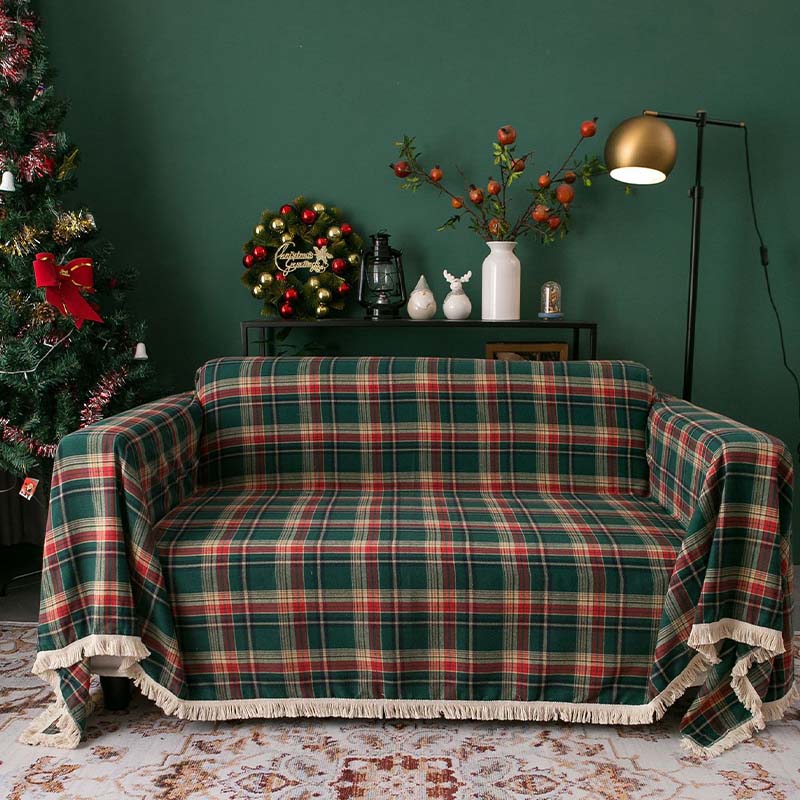 Copridivano completamente avvolgente, coperta scozzese in stile natalizio vintage