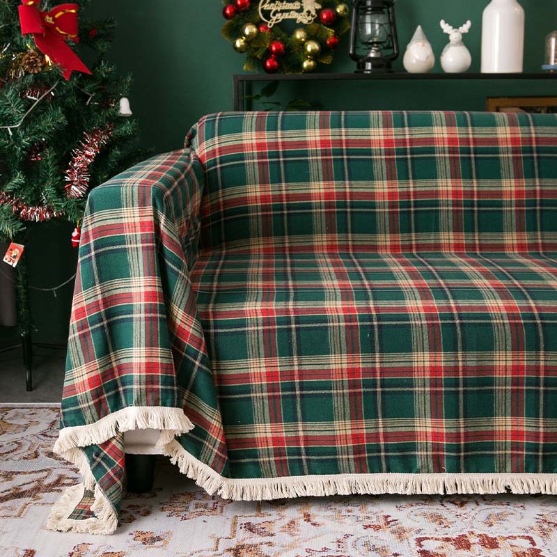 Copridivano completamente avvolgente, coperta scozzese in stile natalizio vintage