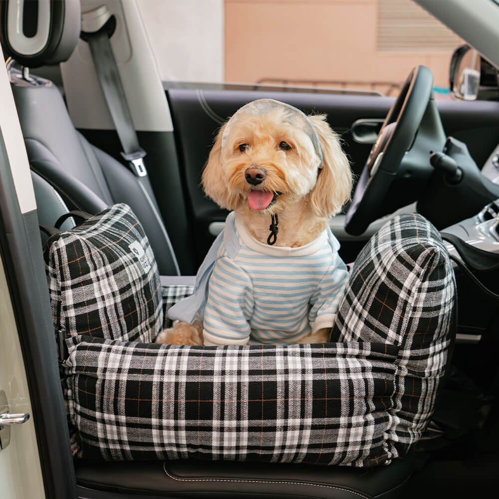 Letto per cani da viaggio in plaid vintage con sicurezza per auto