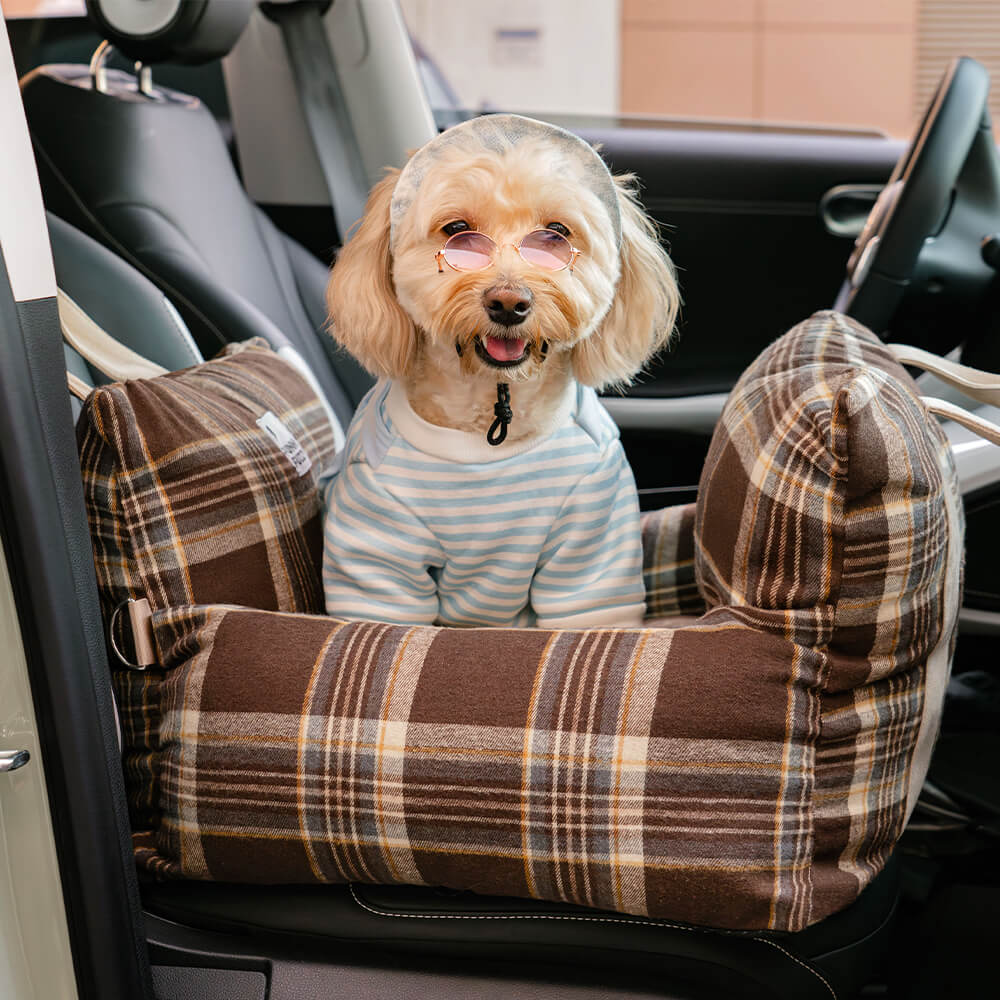 Letto per cani da viaggio in plaid vintage con sicurezza per auto