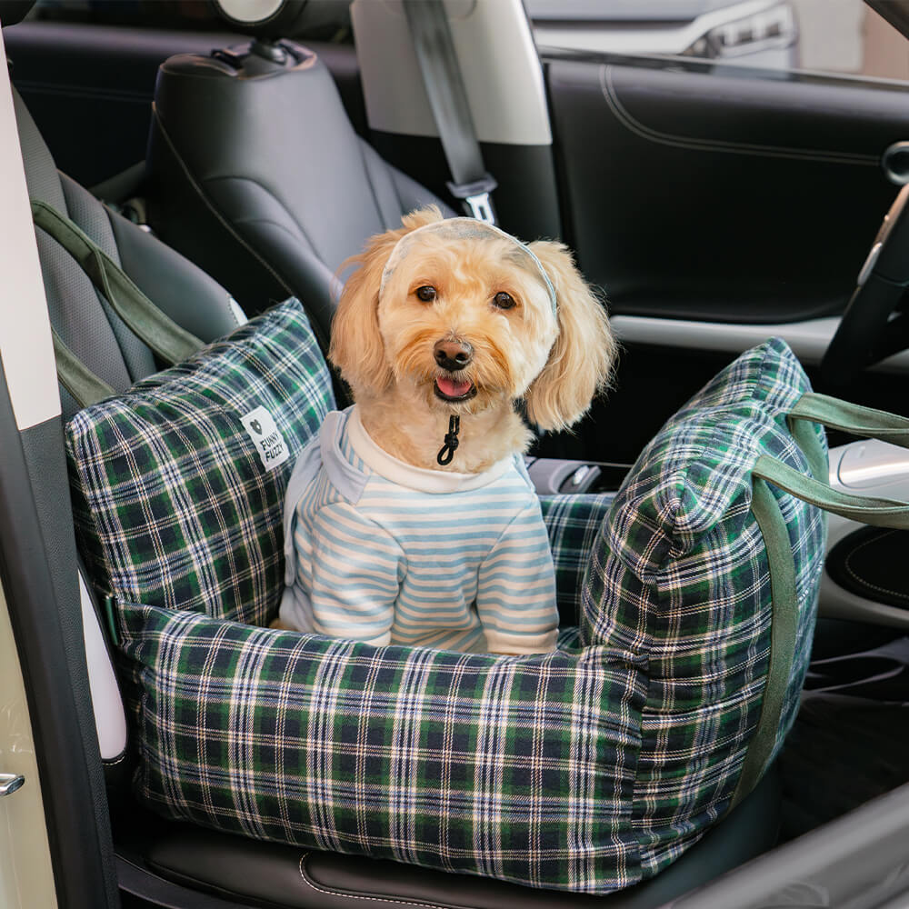 Letto per cani da viaggio in plaid vintage con sicurezza per auto