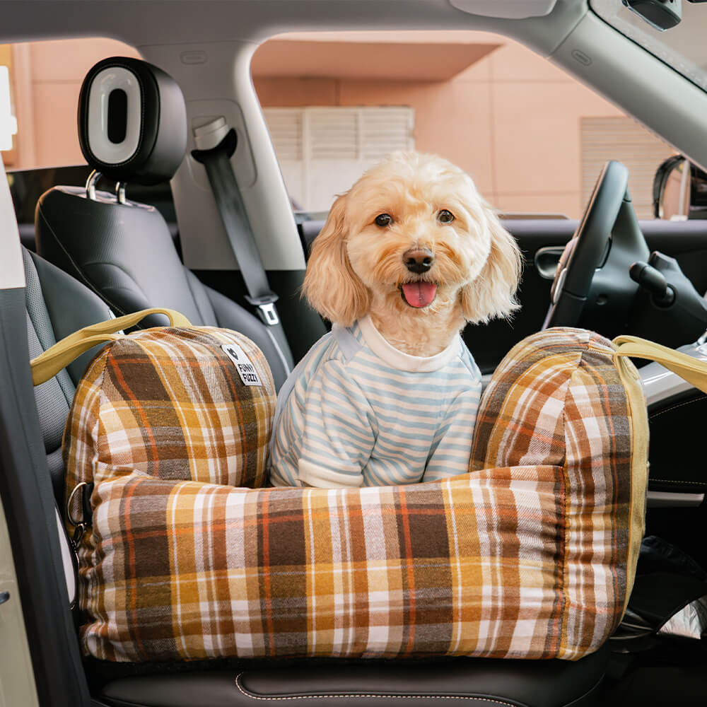 Letto per cani da viaggio in plaid vintage con sicurezza per auto