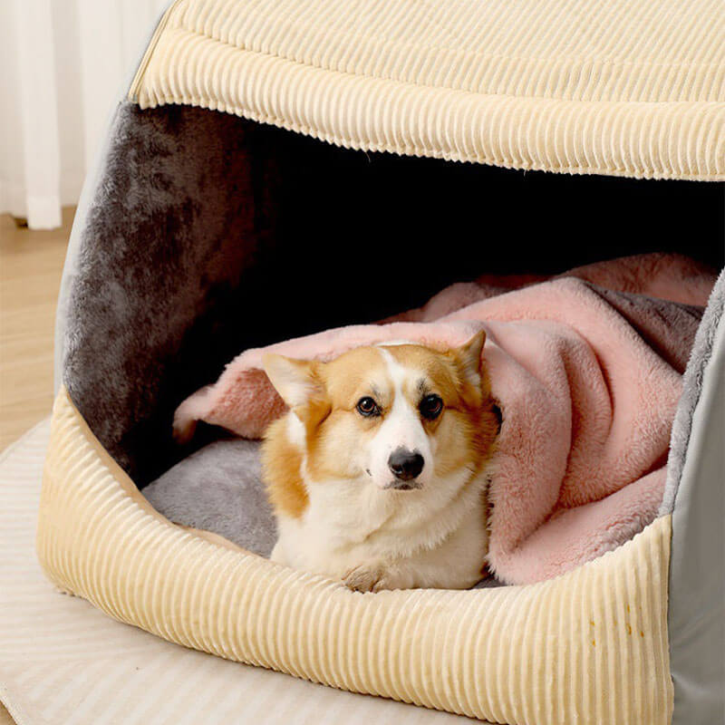 Letto per tenda per cani grande semichiuso staccabile in calda flanella