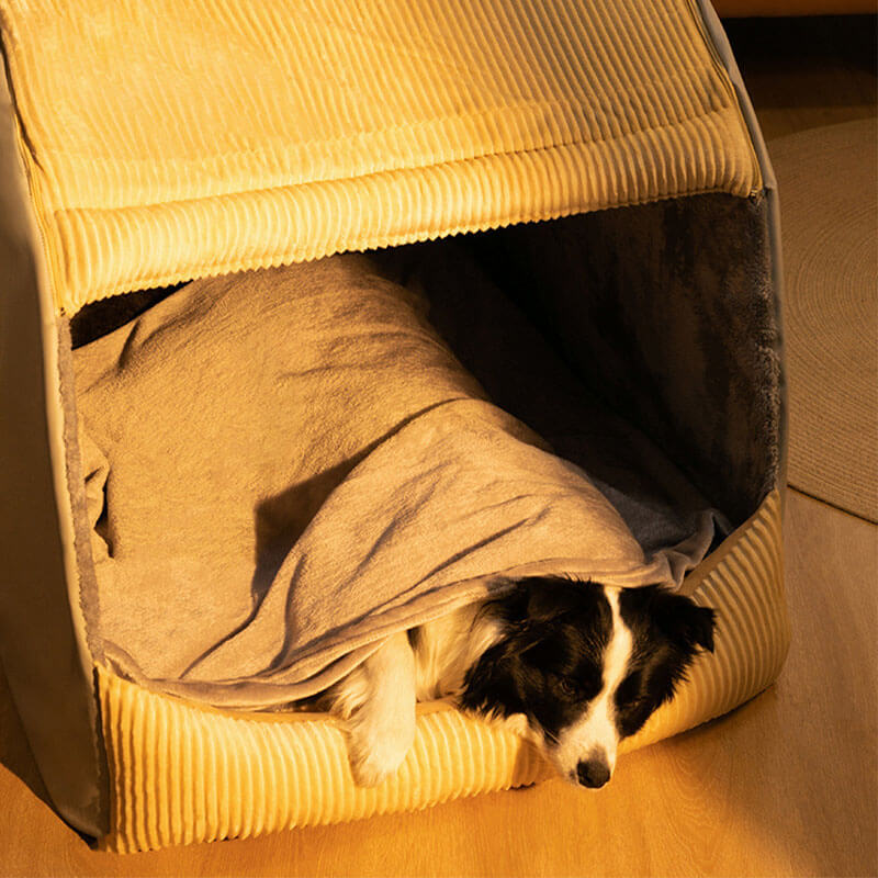 Letto per tenda per cani grande semichiuso staccabile in calda flanella