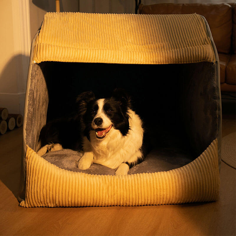 Letto per tenda per cani grande semichiuso staccabile in calda flanella