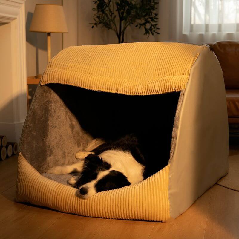 Letto per cani grande in flanella caldo, rimovibile e semi-chiuso.