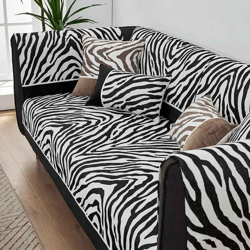 Wild Zebra Print Chenille Möbelschutz Couchbezug