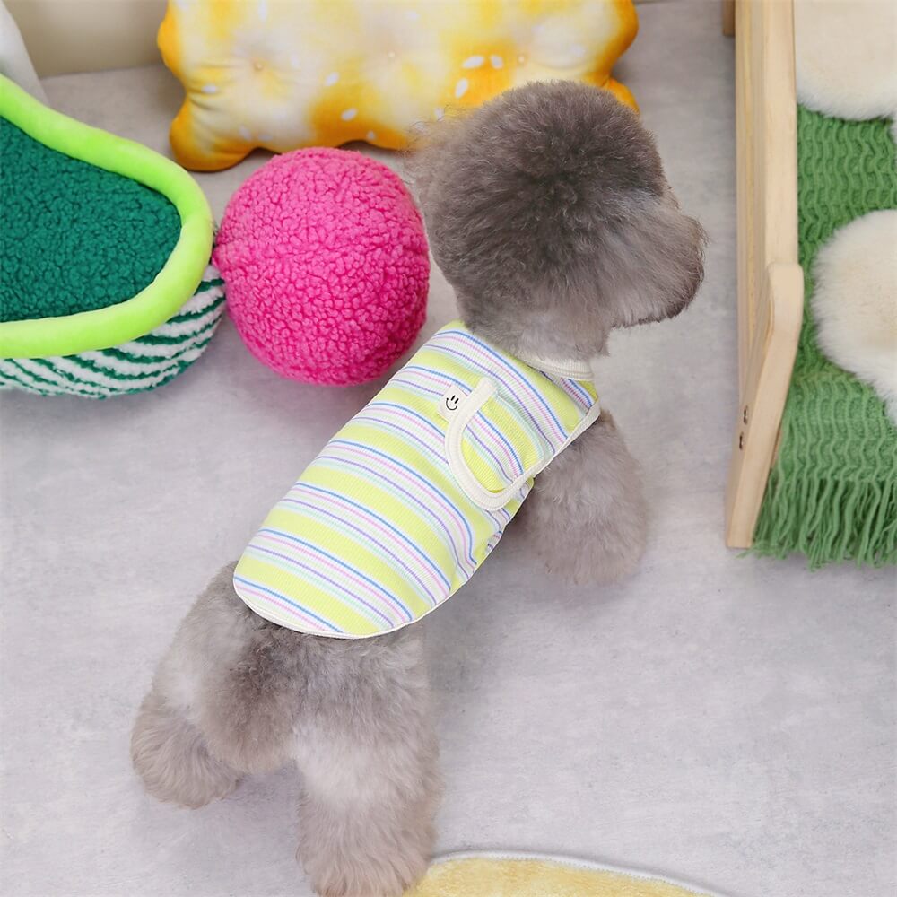Pet clothing colorful striped pocket smiley face pit striped two-legged vest dog cat summer clothes