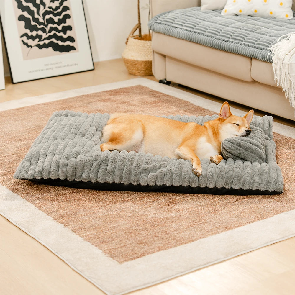 Letto per cani in peluche morbido e spesso, con cuscino, calmante e confortevole
