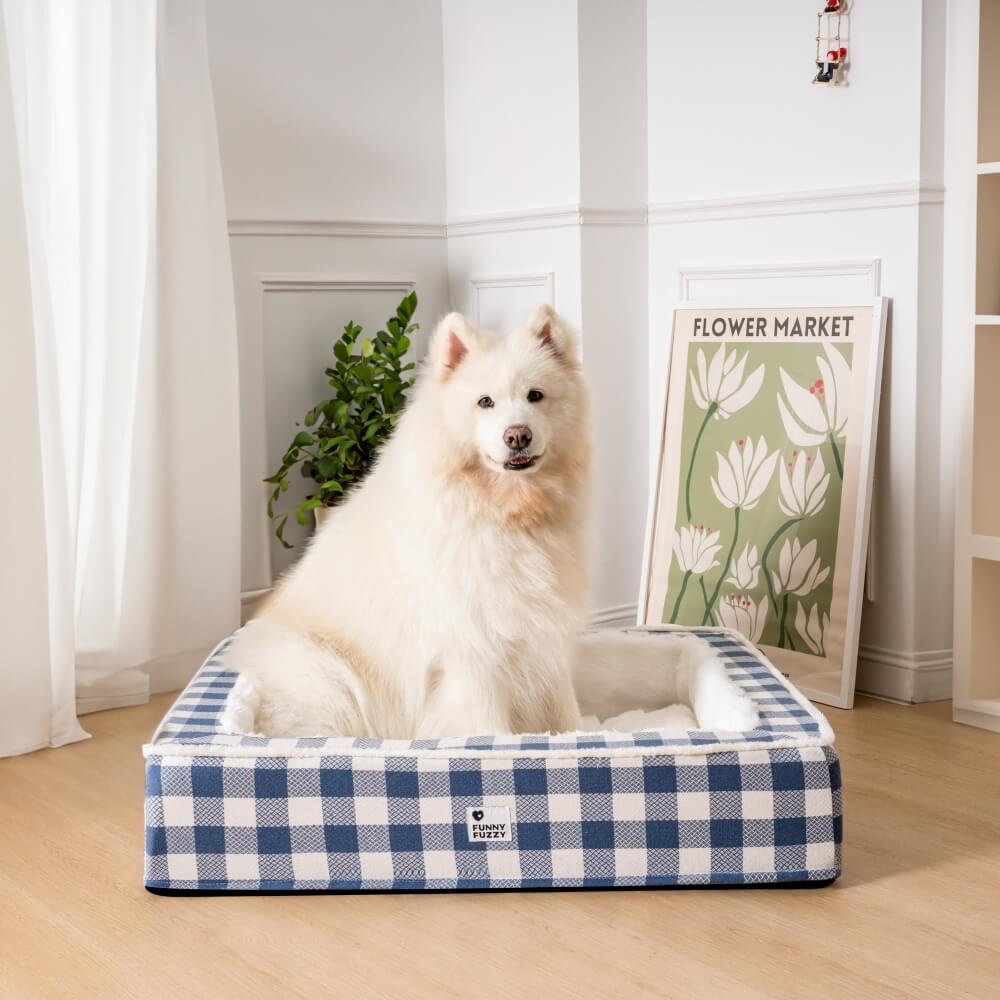 Festivo classico tartan accogliente letto calmante anti-ansia per cani