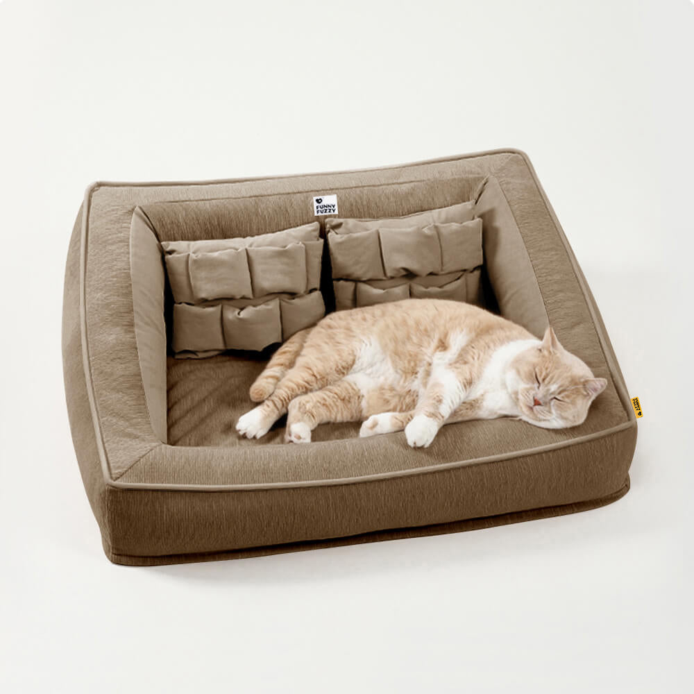 Letto per cani ortopedico di supporto con cuscini.