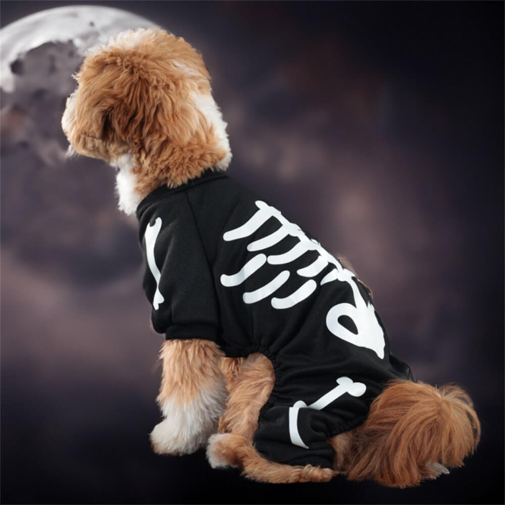 Costume da cane scheletro che si illumina al buio: perfetto per la notte di Halloween