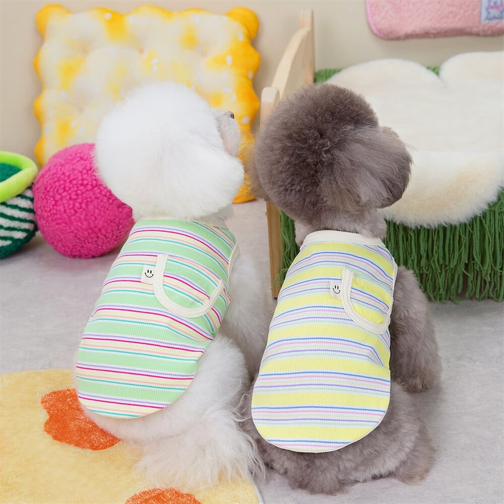 Pet clothing colorful striped pocket smiley face pit striped two-legged vest dog cat summer clothes