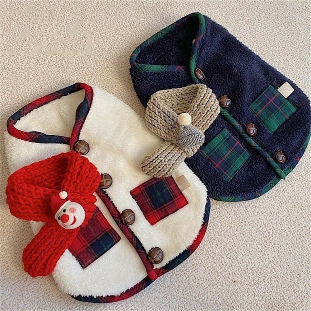 Plaid Winter Dog Jacket with Scarf – Festive and Cozy for the Holidays