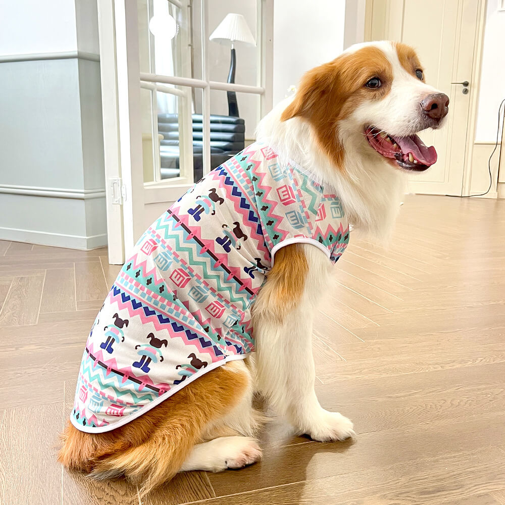 Breathable Mesh Colorful Pattern Sun Protection Pet Clothing Two-legged Vest Dog Summer Clothes