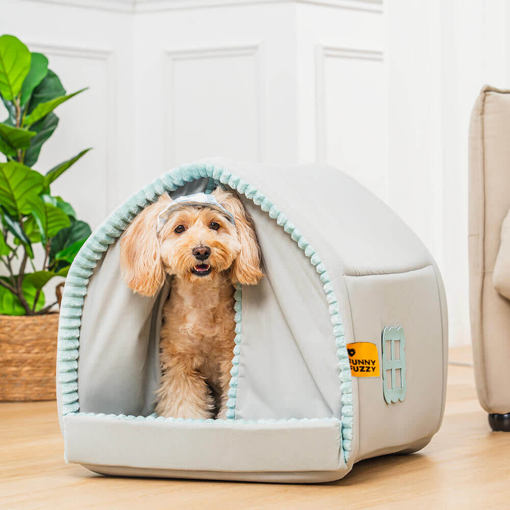Casa per animali con doppie tende Letto per cani chiuso