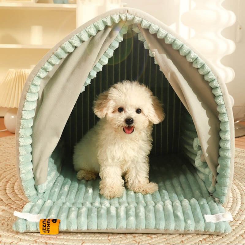 Cuccia per cani recintata con doppia tenda