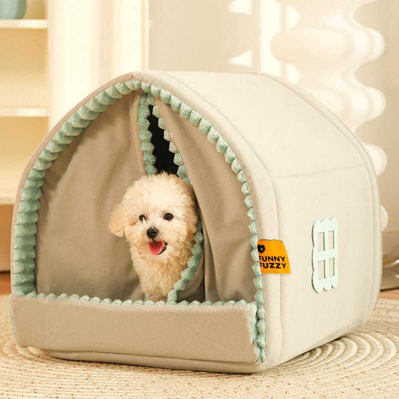 Casa per animali con doppie tende Letto per cani chiuso
