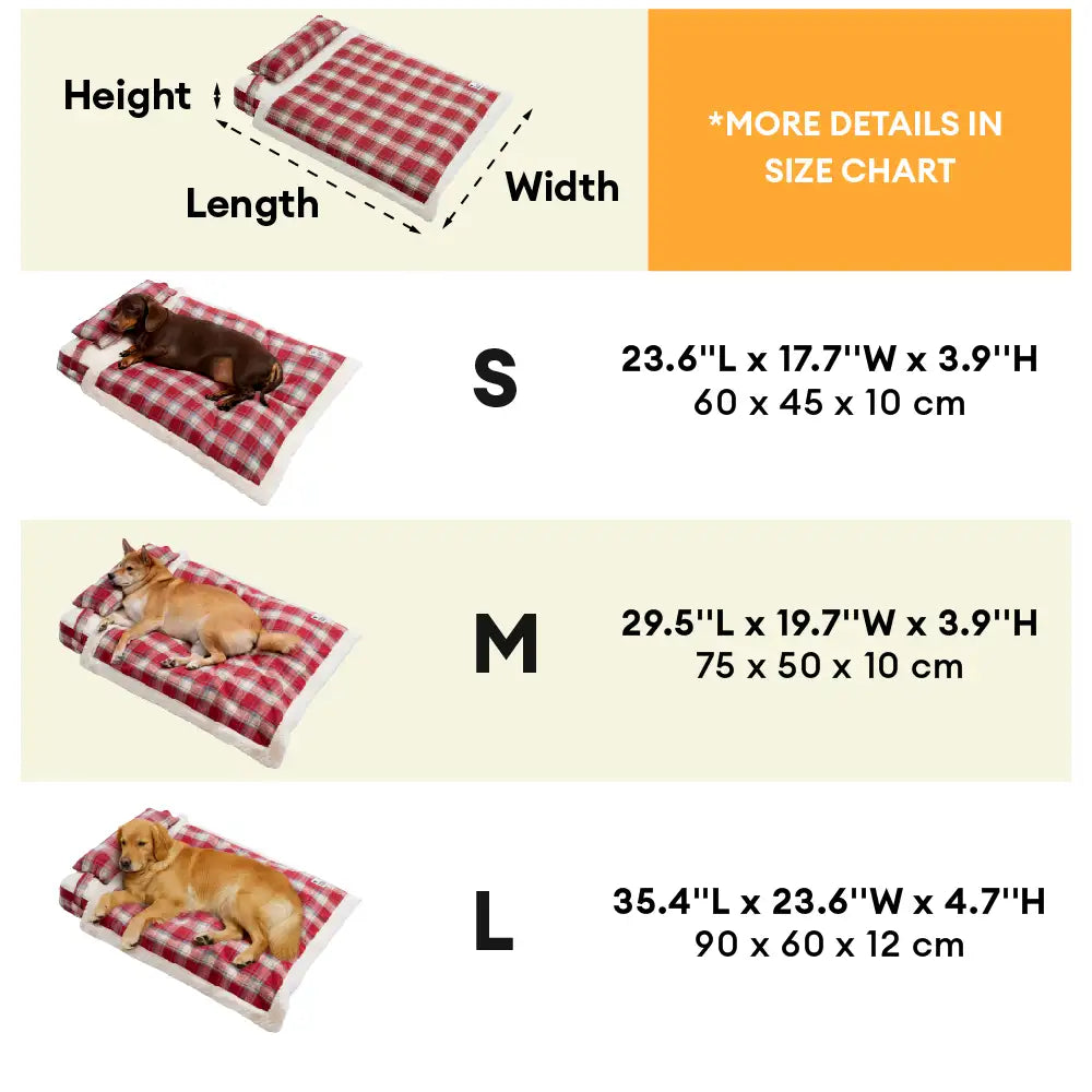 Letto ortopedico per cani staccabile in peluche a quadri vintage con cuscino - Puppy Snug