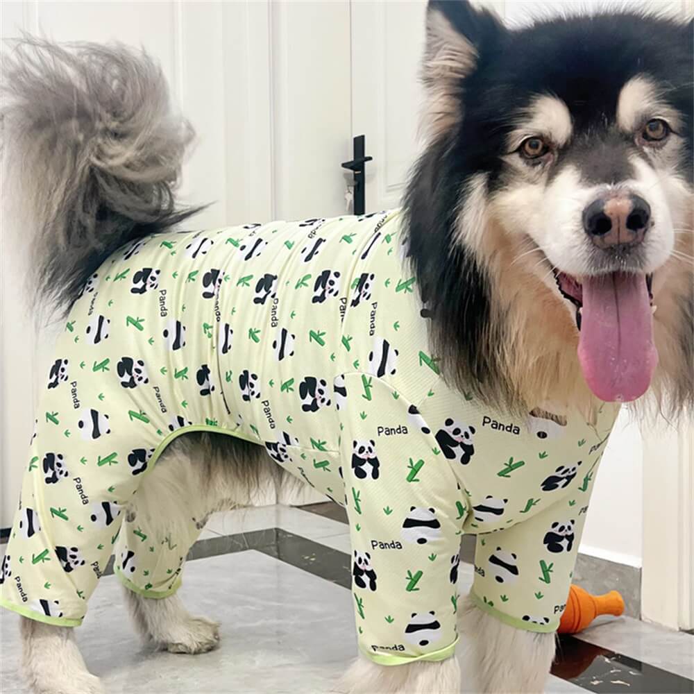Pet dog clothes cartoon panda cool fabric four-legged jumpsuit
